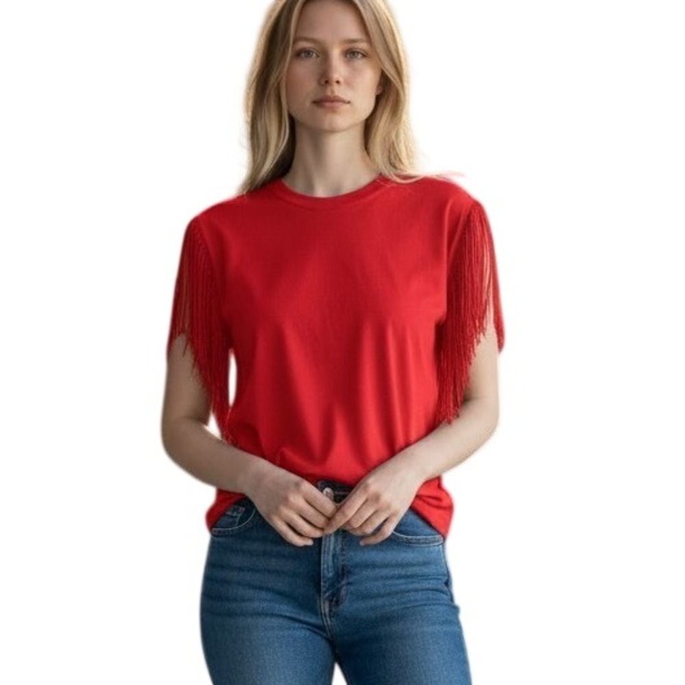 Pants Store Fringe Sleeveless Top Small Red Western Boho Gameday Keyhole Back